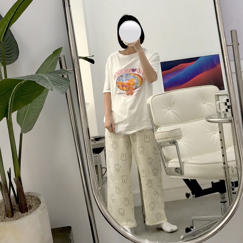 𝐚𝐬𝐡𝐞𝐱𝐢𝐧𝐜𝐡𝐚𝐨: Quần dài pyjama, quần dáng suông rộng hoạ tiết thỏ