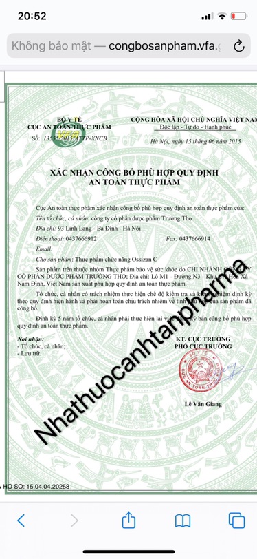 Tuýp 20 viên C sủi Ossizan C  sản phẩm này không phải là thuốc )