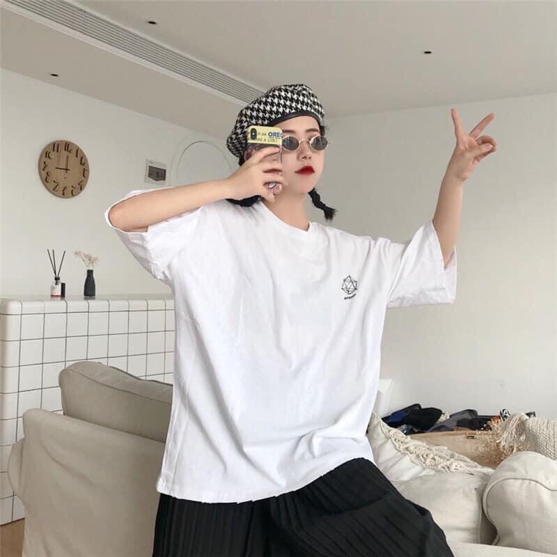 [ Ảnh thật ] Áo thun tay lỡ phông rộng họa tiết in lục giác hình học - Unisex nam nữ đều mặc được