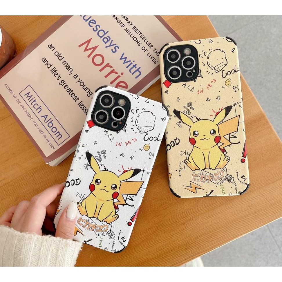 Ốp da viền vuông chống sốc in hình Pikachu