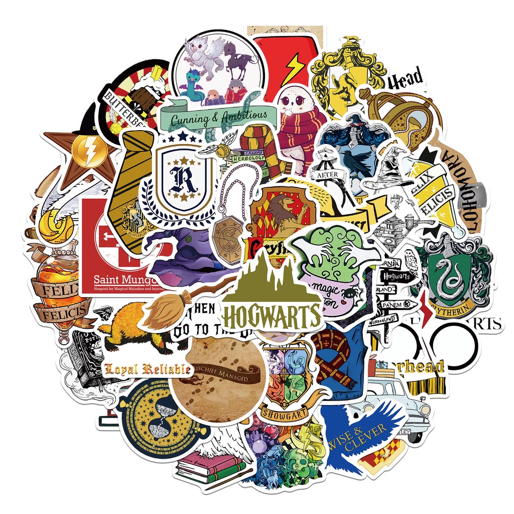 Bộ 50 miếng dán vinyl hình phù thủy trong harry potter chống thấm nước và tia uv