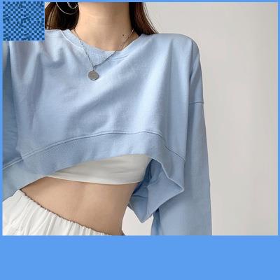 Áo croptop cổ tròn màu sắc đơn giản thời trang 2021