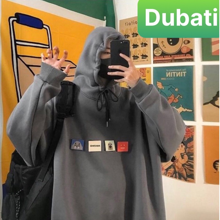 ÁO KHOÁC HOODIE HỌA TIẾT LOGO STICKERR NAM NỮ UNISEX CHẤT NỈ DÀY FROM RỘNG HOT TRENDD- DUBATI FASHION