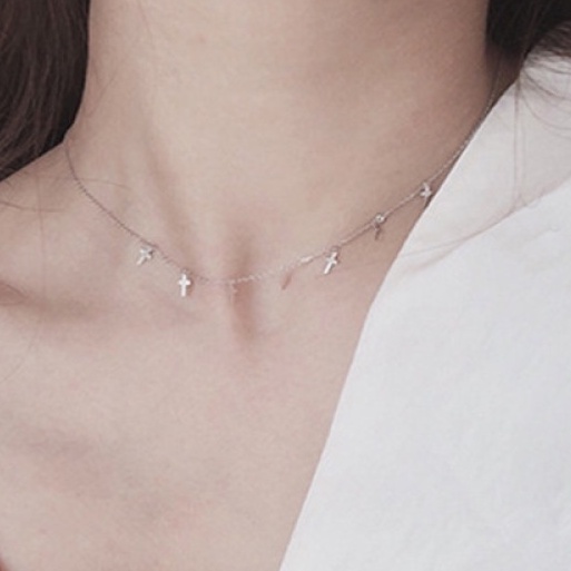 Vòng Cổ Choker Kim Loại Ngắn Mặt Thánh Giá Màu Vàng / Bạc Thời Trang Cho Nữ