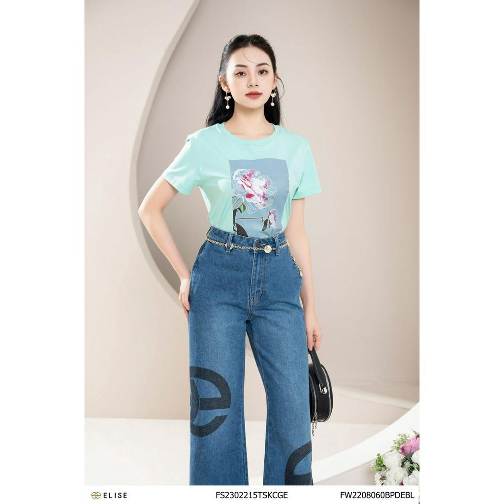Quần jeans xanh logo đen to thiết kế Elise FW2208060BPDEBL