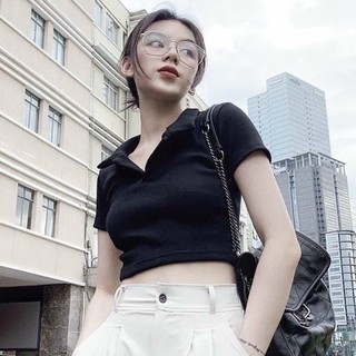 Áo Croptop Nữ kiểu basic cổ trụ Đức ngắn tay ôm body freesize chất thun cotton Taosan