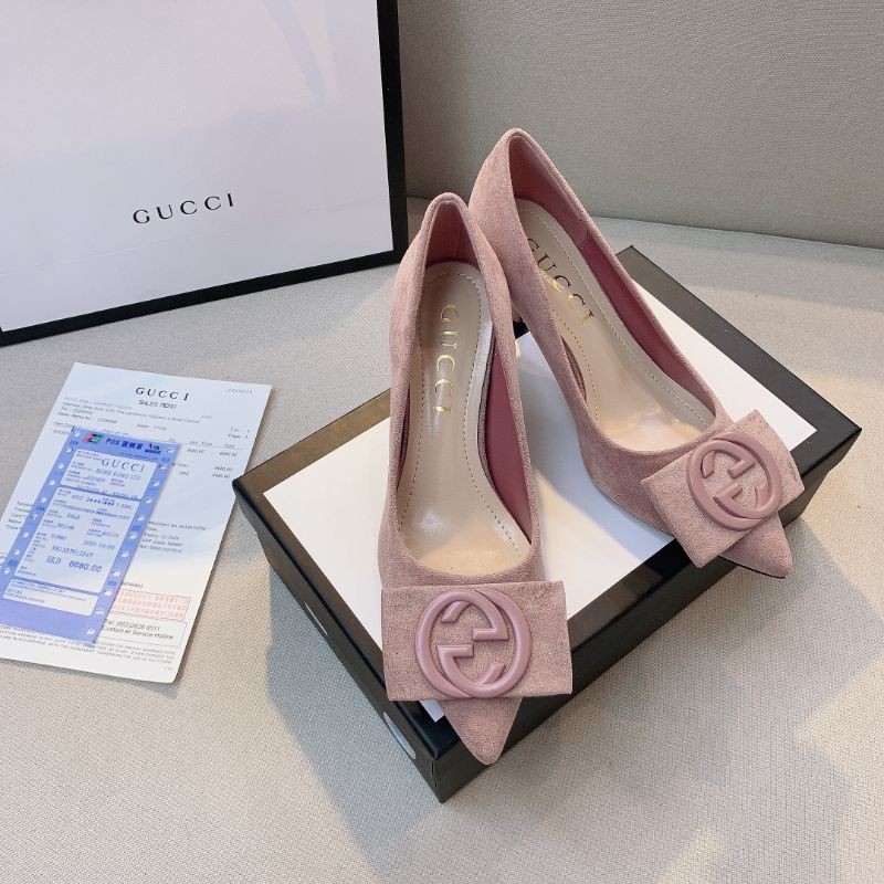 giày cao gót nữ mũi nhọn gót 5cm quai nơ logo GG Gucci GC