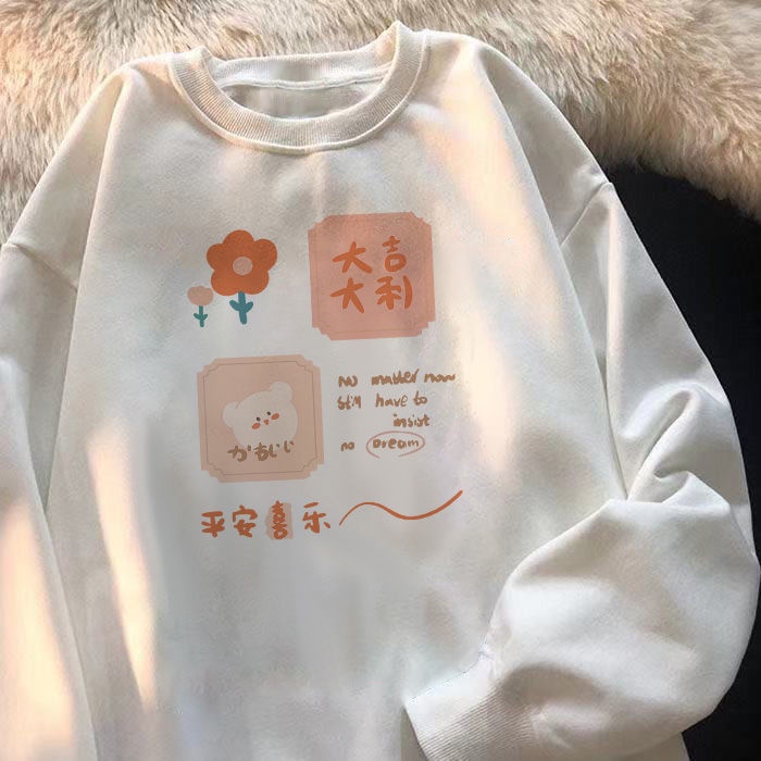 Áo sweatshirt cổ tròn dáng rộng phong cách Hàn Quốc dành cho nữ