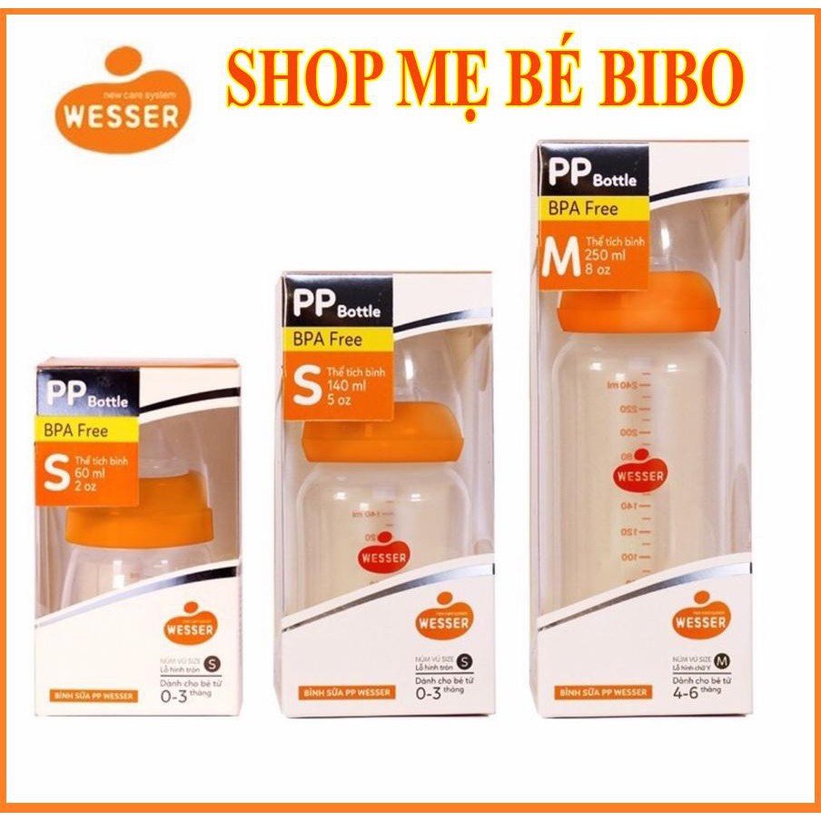 [mẫu mới] COMBO 3 BÌNH SỮA WESSER CỔ HẸP 60ML-140ML-240ML
