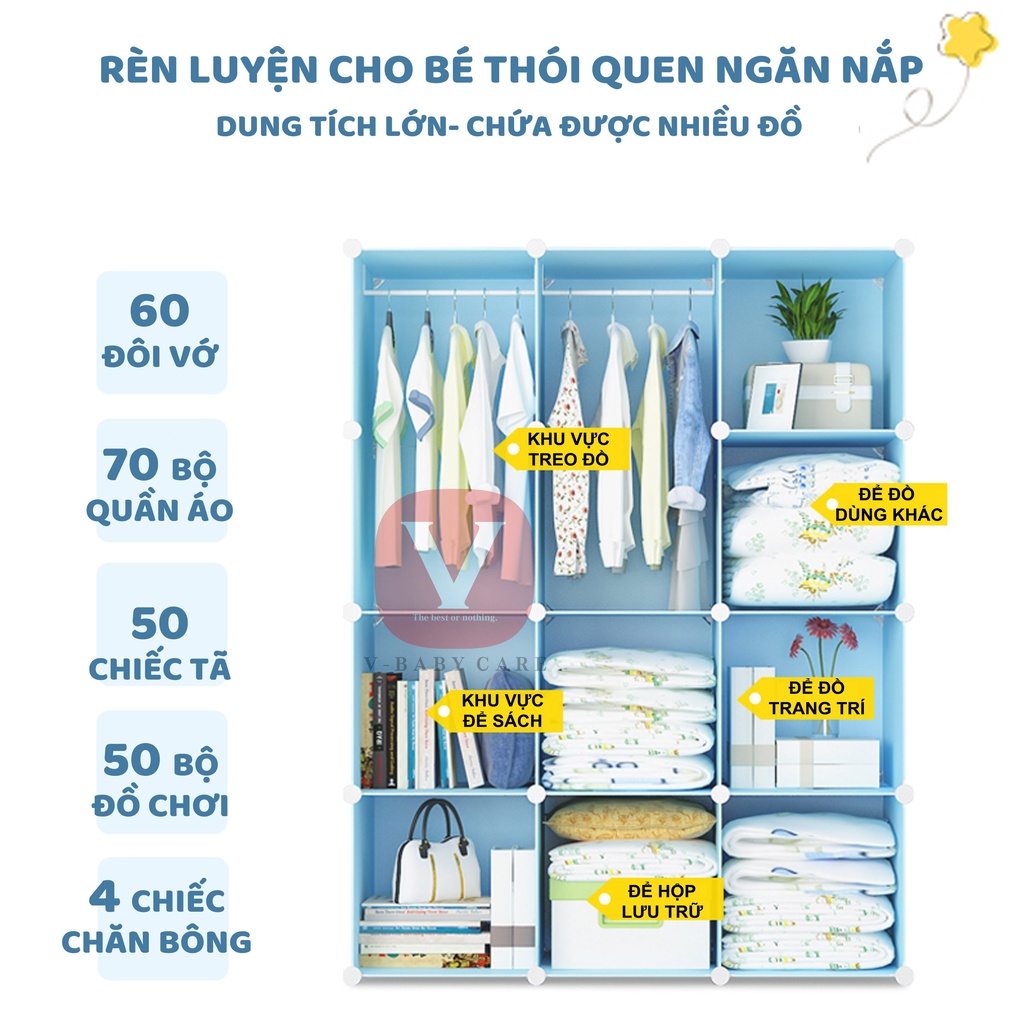 Tủ quần áo nhựa lắp ghép đa năng V-Baby T3 dành cho bé size 37x 37cm - Bảo hành 1 năm
