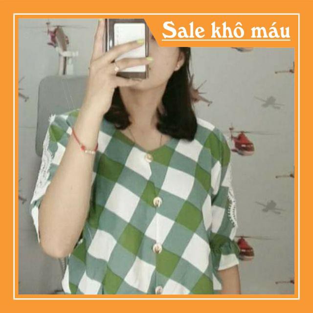 Sale 30% Áo bò cạp caro ren tay Tiểu thư - Cực hot
