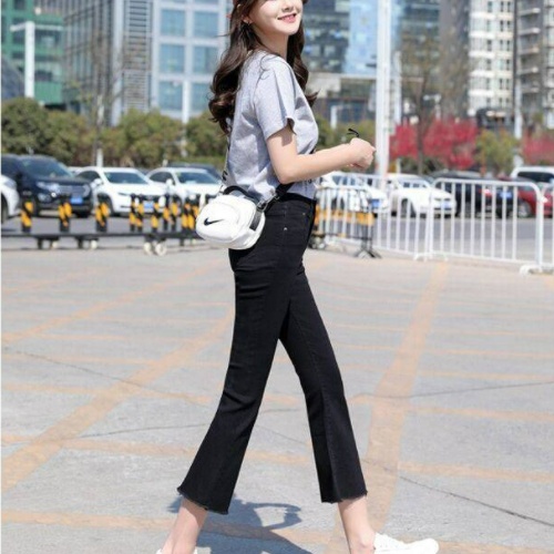 Quần jean ống loe nữ lưng cao, quần bò ống loe nữ màu đen trơn - Mia Shore