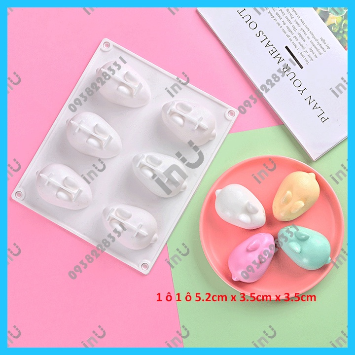 Khuôn silicon thỏ ngọc mẹ 6 con lớn làm rau câu pudding, bánh nướng