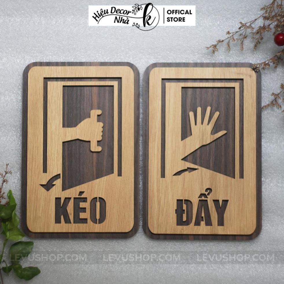 Bộ bảng gỗ decor vintage Kéo vào Đẩy ra dán cửa HiệuNhàK-TP07 - Hiệu Nhà K
