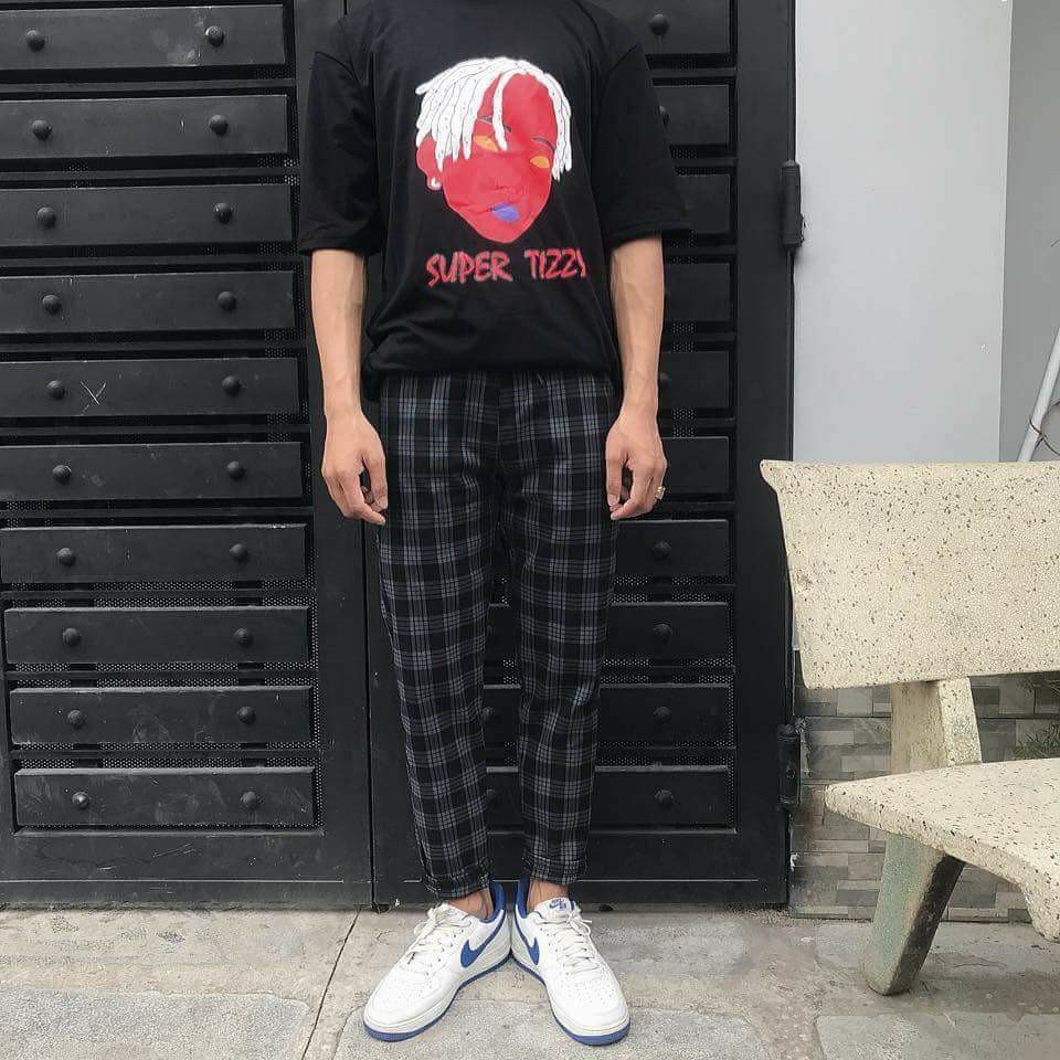 Quần caro xanh đen UNISEX 5theway - Quần baggy ca rô - Plaid Pants Xám đen ảnh thật