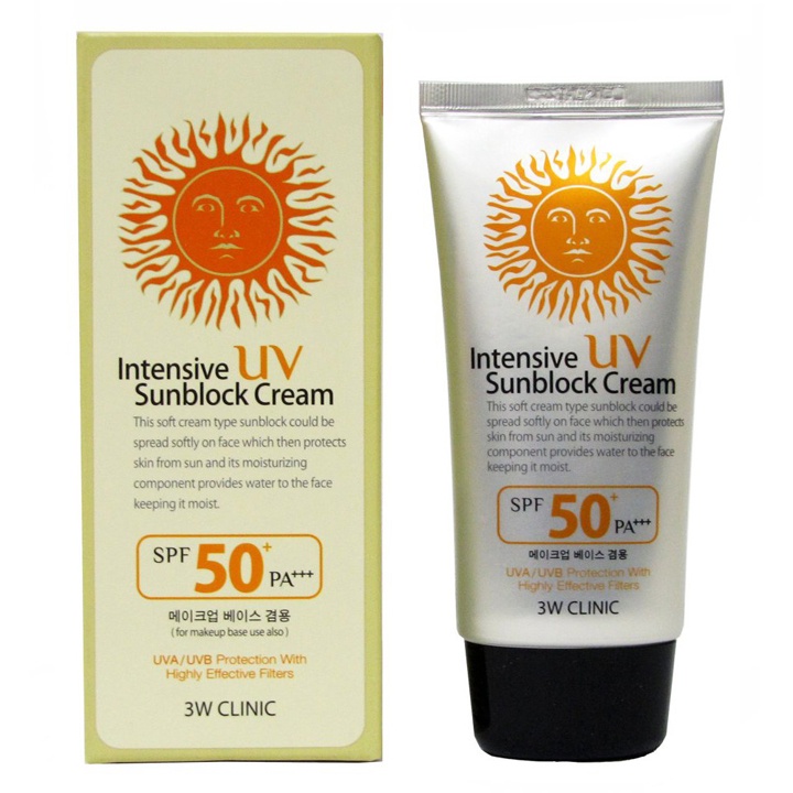 Kem chống nắng 3W Clinic Intensive UV Sunblock tnaang tone bảo vệ da che khuyết điểm tối ưu  SPF 50+ PA+++ 70ml Hàn Quốc