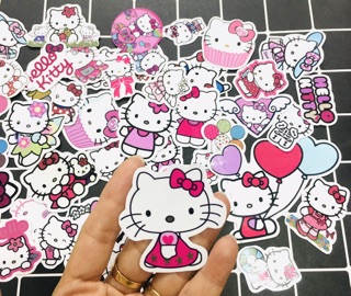 Sticker helo kitty sét 30-60 cái ép lụa có đề can bóc dán
