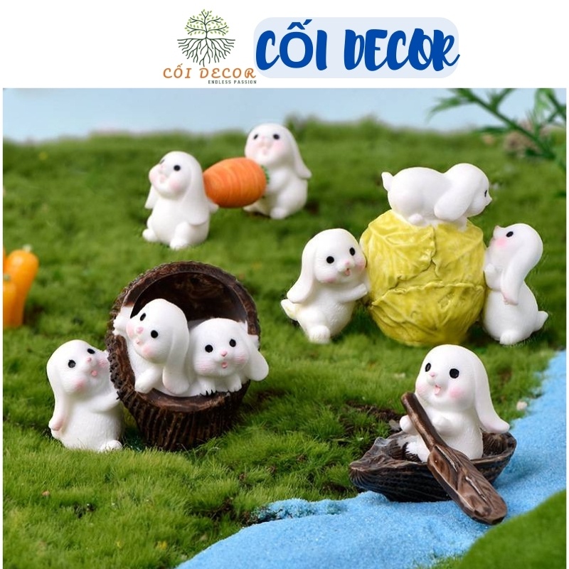Tiểu cảnh mini ❤️ Mô hình thỏ con làm trang trại đáng yêu trang trí tiểu cảnh sen đá, sân vườn, terrarium