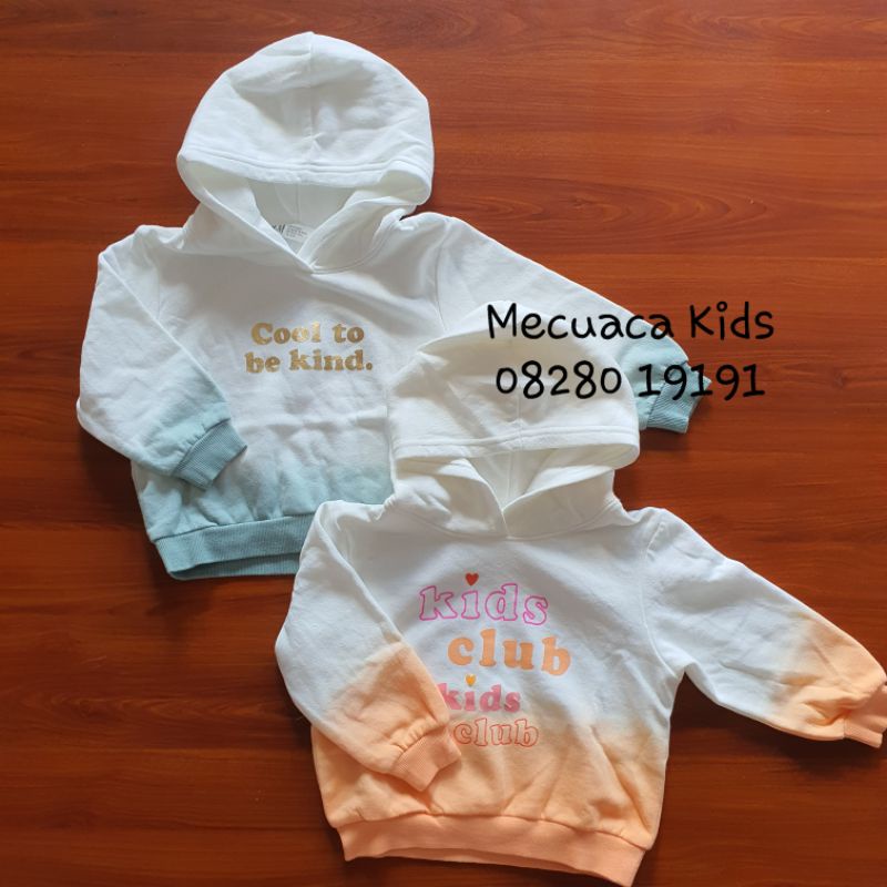 Áo hoddie nỉ bông có mũ màu loang xanh cam cho bé trai bé gái xuất dư