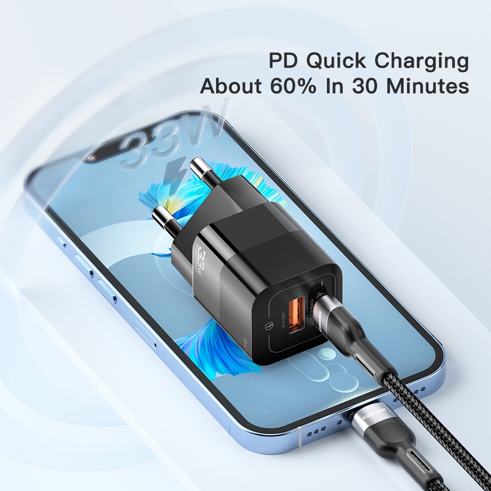 Cốc Sạc Nhanh Essager 33W Cổng USB + Type C Cho Samsung iP13 PD