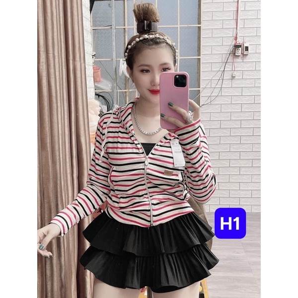 Áo Khoác Thun Nữ Có Túi Viền Sọc -Có Nón Chống Nắng Tay Dài | BigBuy360 - bigbuy360.vn