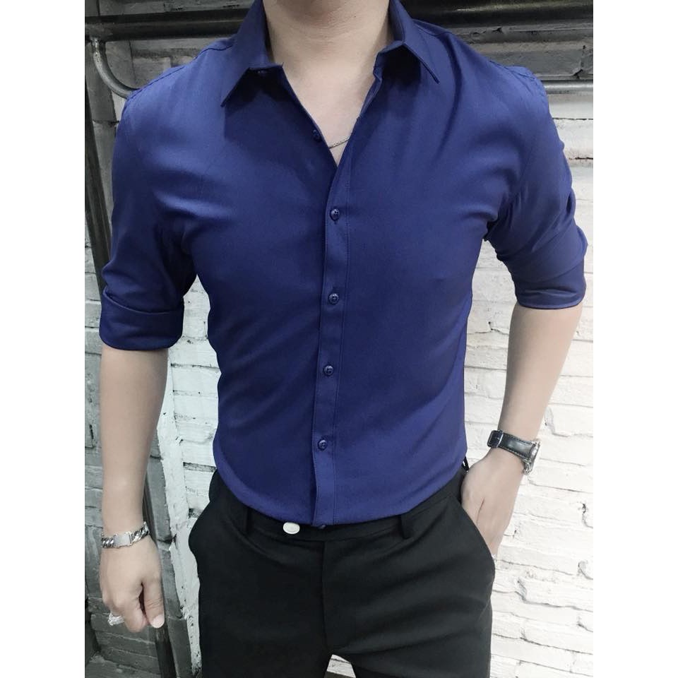 Sơ mi lụa nam trơn, body