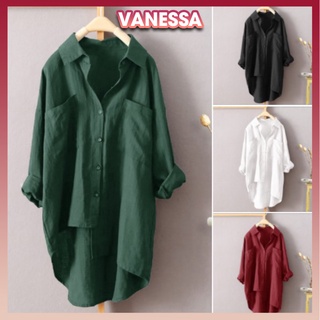 Áo sơ mi nữ dài tay form rộng, chất liệu Đũi tơ mềm mát, áo kiểu nữ tà lệch dáng dài Vanessa Stylish (SMH.31)