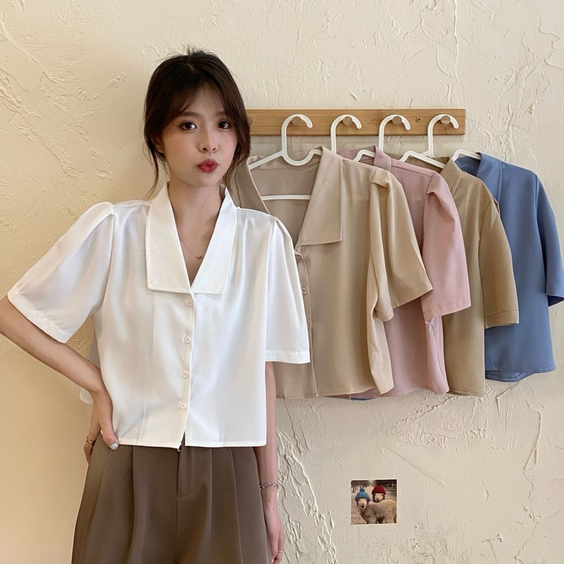 Áo Sơ Mi Tay Phồng Cổ Vuông Thời Trang Mùa Hè Hàn Quốc Cho Nữ