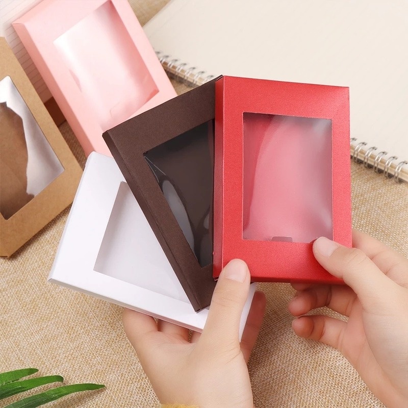 Hộp Giấy Kraft Nhiều Màu Sắc Có Cửa Sổ Trong Suốt Đựng Kẹo Trang Trí Tiệc Giáng Sinh