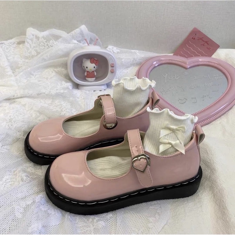 Giày búp bê có quai vintage Mary Jane Yannie Lolita hồng pastel ngọt ngào dễ thương