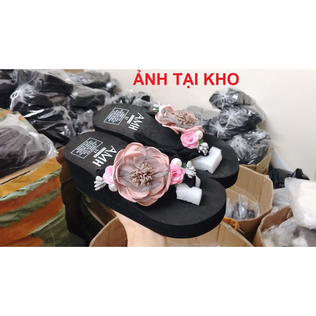 Dép Đế Xuồng Nữ Cao 11cm Tông Xỏ Ngón Đính Hoa Thời Trang