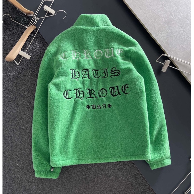Áo khoác lông cừu cho nam thương hiệu Chrome Heart cao cấp màu xanh thời trang