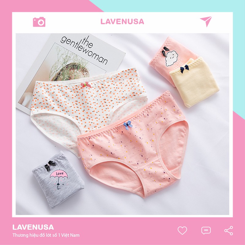 Quần lót nữ cotton cao cấp co giãn kháng khuẩn in hình đáng yêu dễ thương QL44
