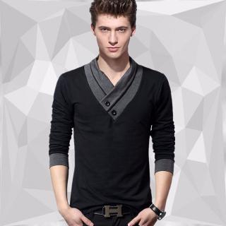 Áo Thun Cotton Tay Dài Cổ Chữ V Co Dãn Cho Nam