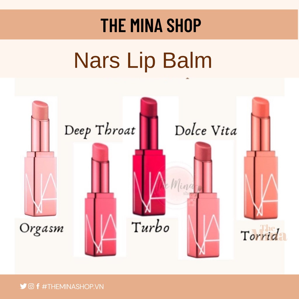 Son dưỡng môi NARS Orgasm Afterglow Lip Balm các màu Orgasm, Turbo, Torrid, DolceVita fullsize, fullbox