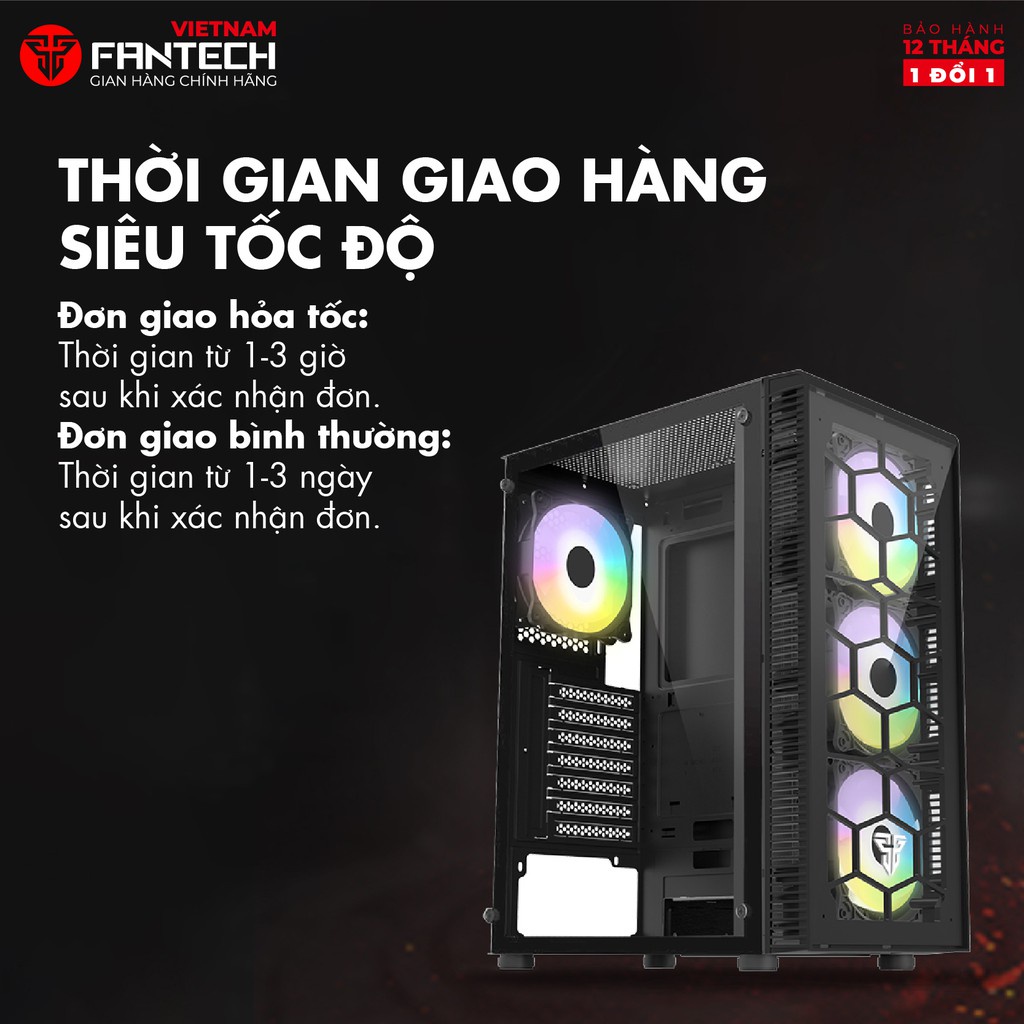 Vỏ Case Máy Tính Mặt Bên Kính Cường Lực FANTECH CG73 HEXA Tặng Kèm 4 Quạt LED RGB -  Hàng Phân Phối Chính Hãng