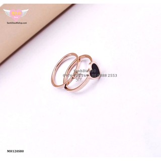 Nhẫn titan nữ mặt trái tim đen + đá