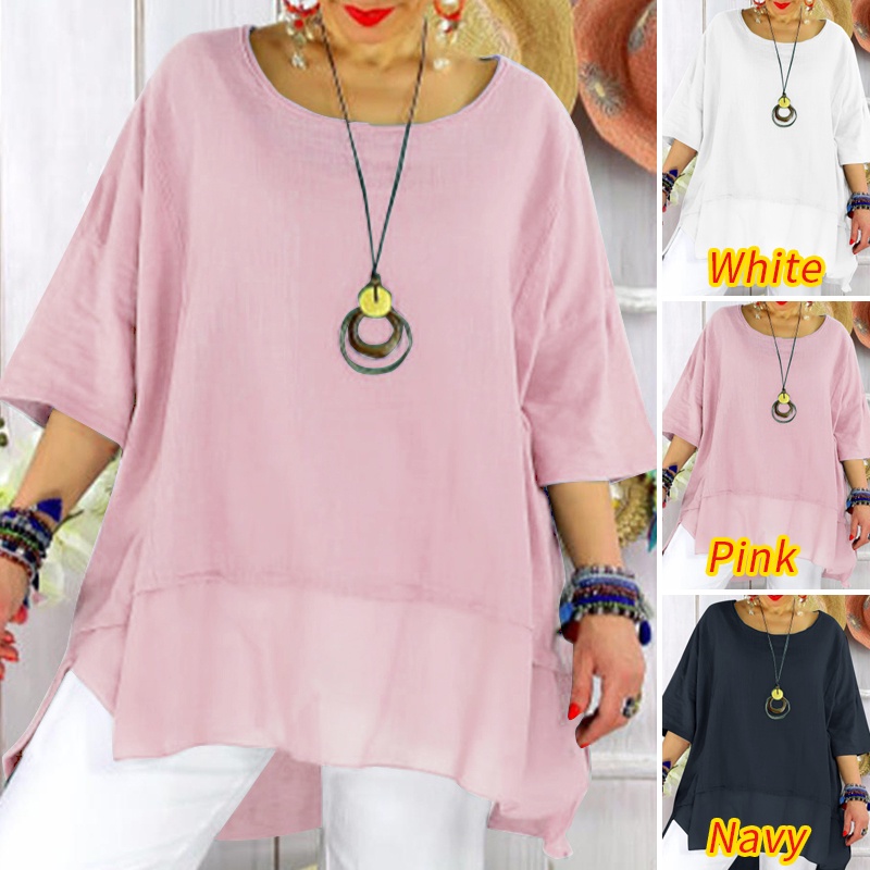 Áo thun Zanzea tay lửng cổ tròn màu trơn sành điệu