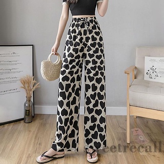 Quần ống rộng lưng cao in họa tiết trái tim trẻ trung dành cho nữ