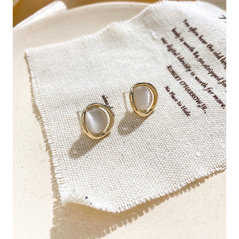 Bông Tai Opal Hình Tròn Phong Cách vintage Thanh Lịch Cho Nữ