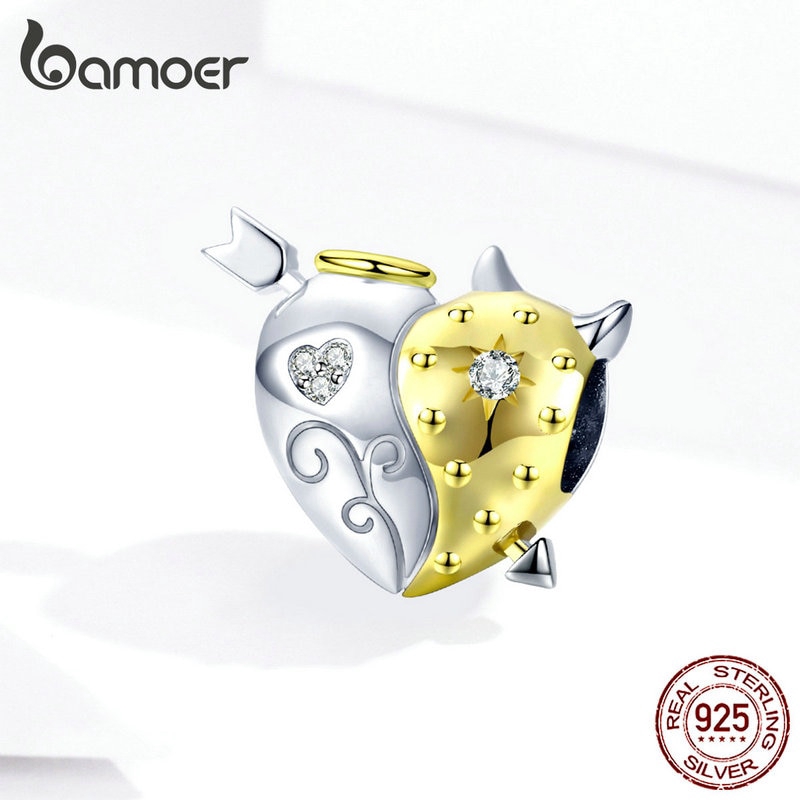 Charm Bamoer bsc107 bạc 925 hình trái tim thiên thần và ác quỷ trang trí vòng tay cho nữ