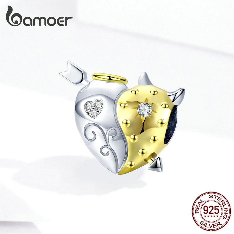 Hạt charm Bamoer bsc107 bạc 925 hình trái tim thiên thần và ác quỷ trang trí vòng tay cho nữ