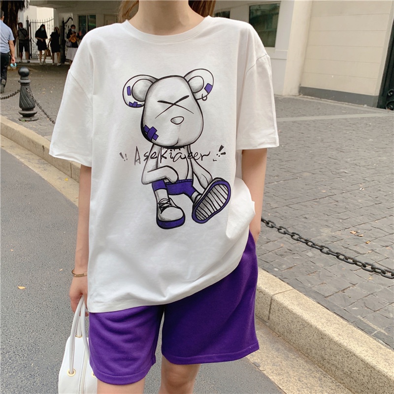 Áo thun cotton nữ in hình gấu mắt X siêu xinh