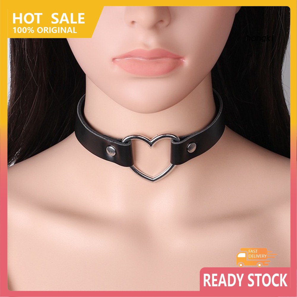 vòng cổ Choker Da Mặt Hình Trái Tim Thời Trang Cho Nữ