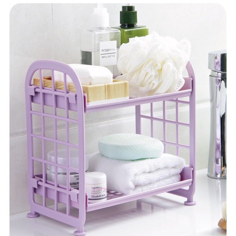 Kệ giá nhựa mini 2 tầng đựng đồ đa năng họa tiết ô vuông 7 màu ♥️ URI DECOR ♥️