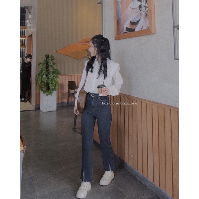 Quần jeans ống đứng co giãn Xẻ gấu 005 Bazic one | BigBuy360 - bigbuy360.vn