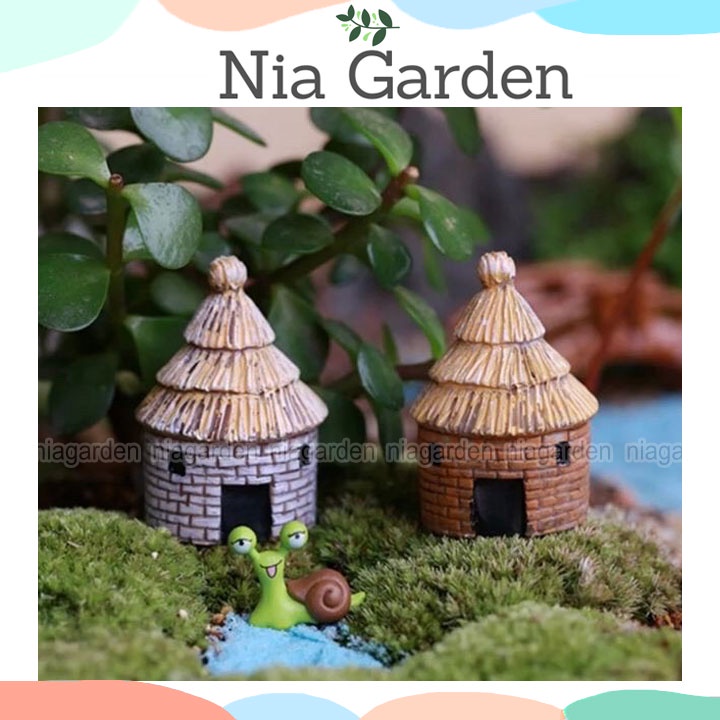 Mô hình tiểu cảnh ngôi nhà chòi lá thôn dã trang trí vườn chậu cây hồ cá Nia Garden N5
