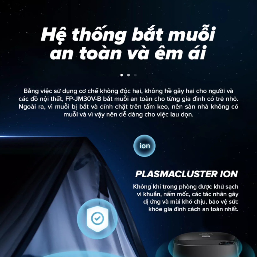 Máy lọc không khí Sharp FP-JM30V-B  tạo ion bắt muỗi khử mùi lọc bụi diệt khuẩn công nghệ Plasmacluster ion chính hãng