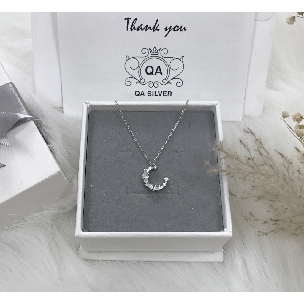 Dây chuyền bạc mặt trăng đính đá vòng cổ bạc trăng khuyết S925 MOON Silver Necklace QA SILVER NE171203