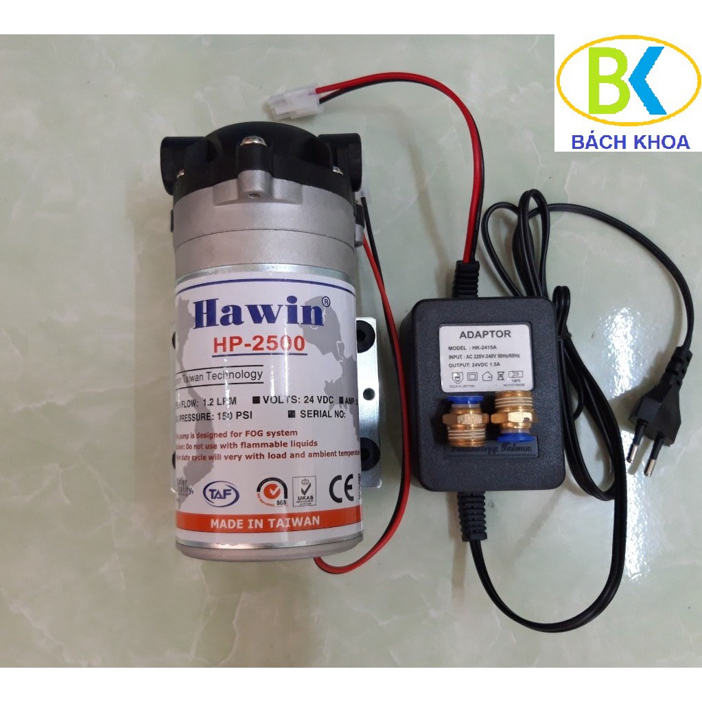 Máy phun sương HP-2500 kèm nguồn 24V hiệu HAWIN (phun từ 5 đến 15 béc)